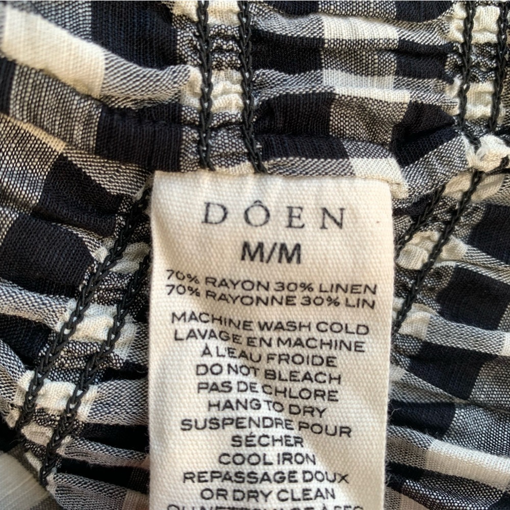 Doen Rizzo Linen Smocked Boat Neck Short Puff Sleeve Mini Dress Marilyn Gingham - Picture 12 of 15